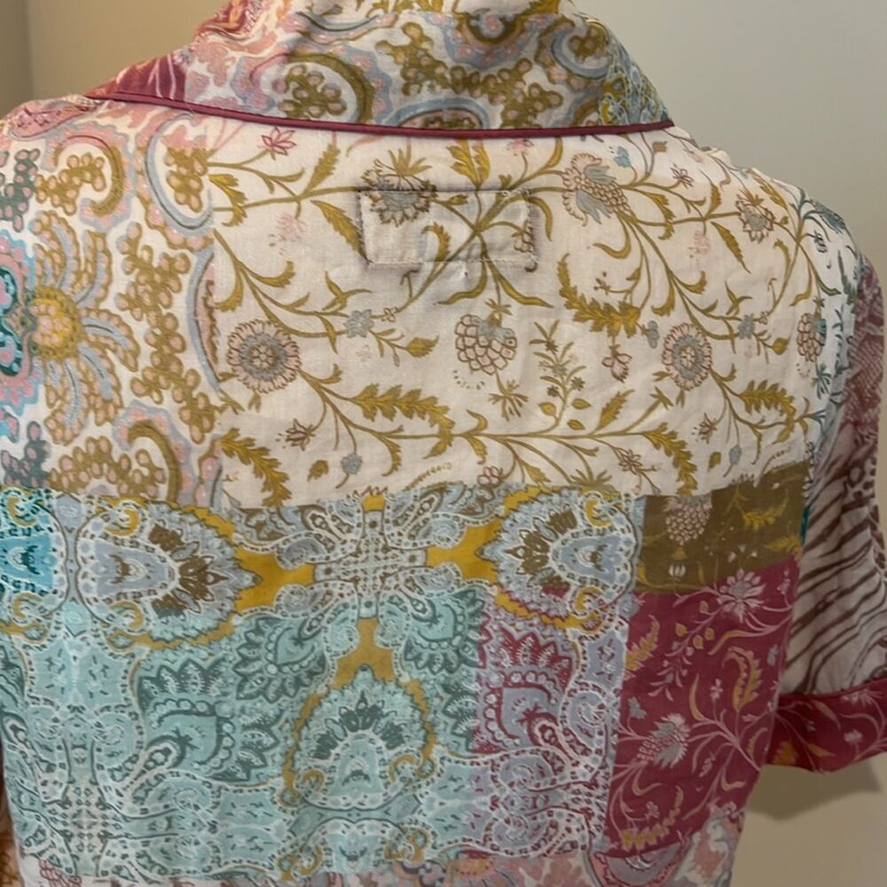 Patchwork Print Short-Sleeve Button Front Top - Multi - Picture 12 of 16